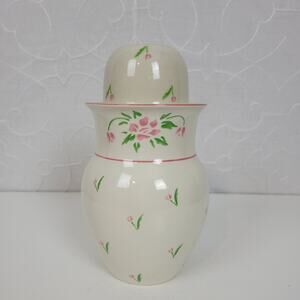VTG Teleflora Bedside Carafe 6" Pink Green Floral Ceramic Guest Tumbler 1985